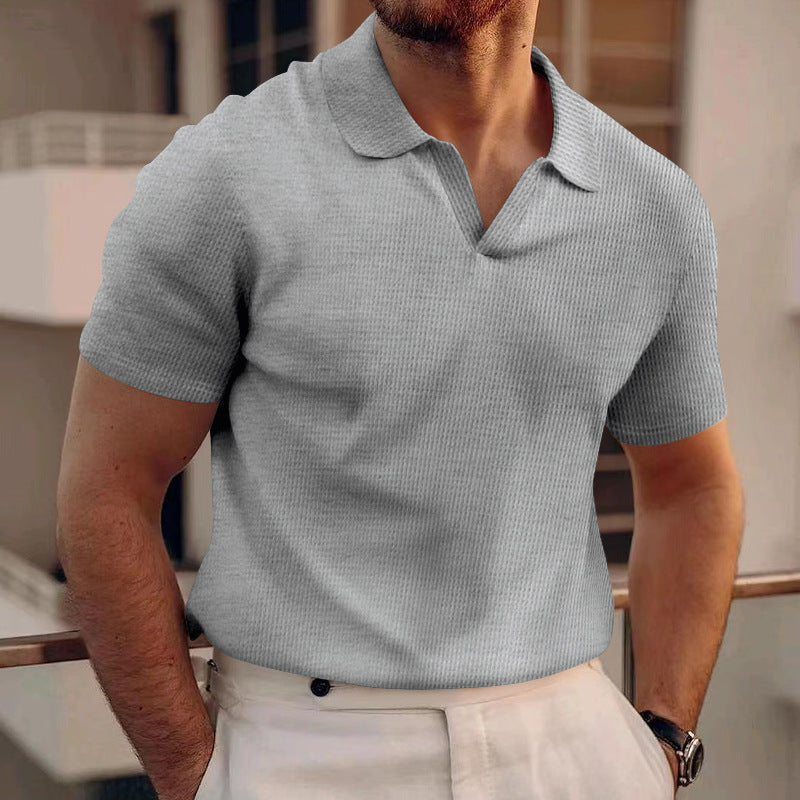 Men's Work Shirt | Polo Collar Short Sleeve Ribbed Knit