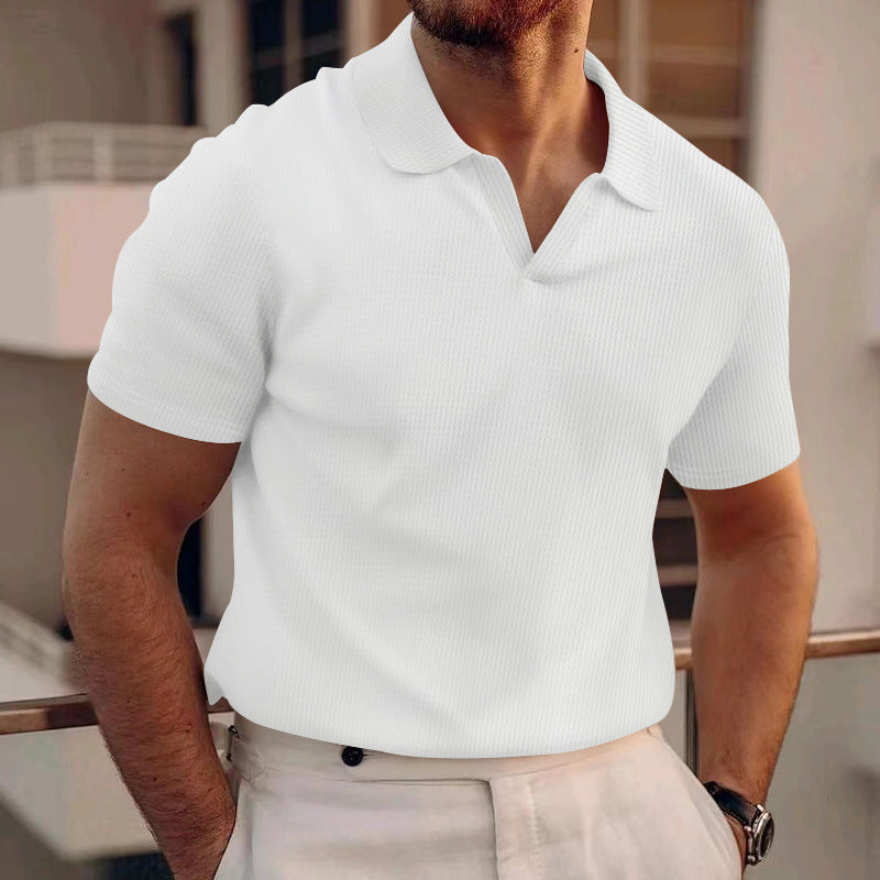 Men's Work Shirt | Polo Collar Short Sleeve Ribbed Knit