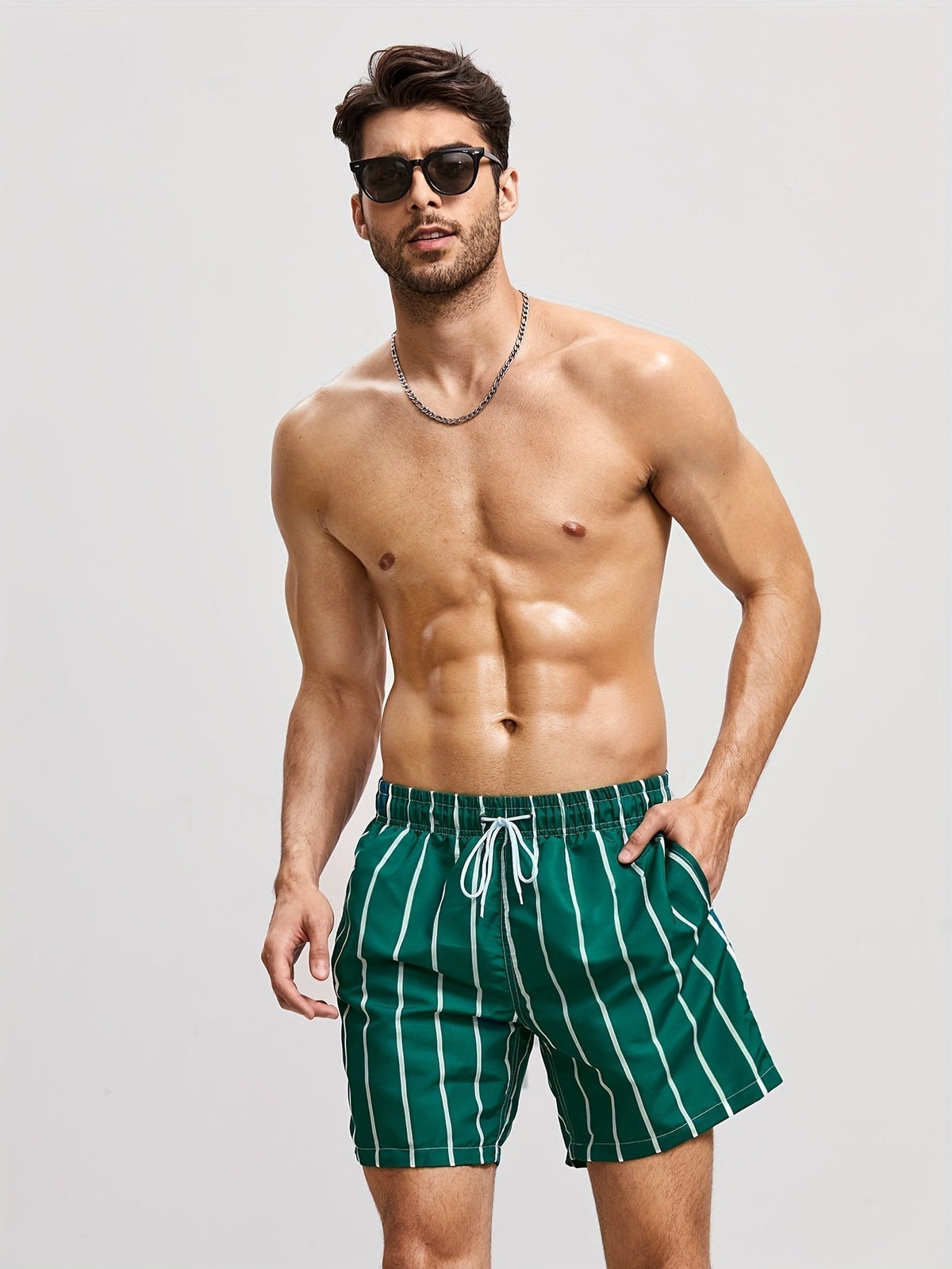 Men's Swimwear | Vertical Striped Drawstring Relaxed Fit