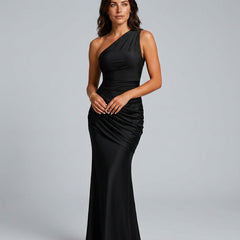 Women's Formal Dress | Maxi One Shoulder Draped Satin