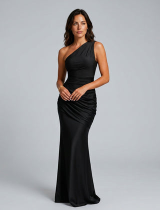 Women's Formal Dress | Maxi One Shoulder Draped Satin