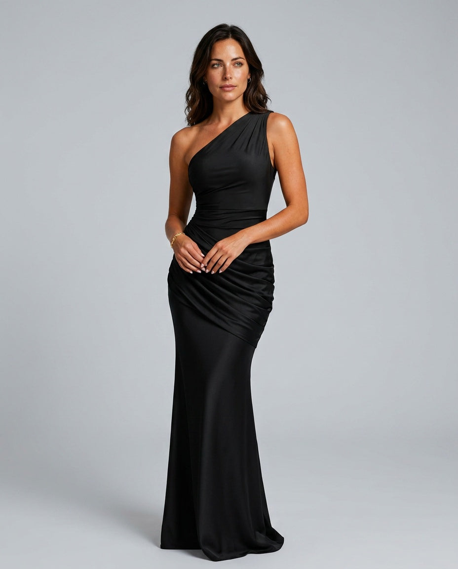Women's Formal Dress | Maxi One Shoulder Draped Satin