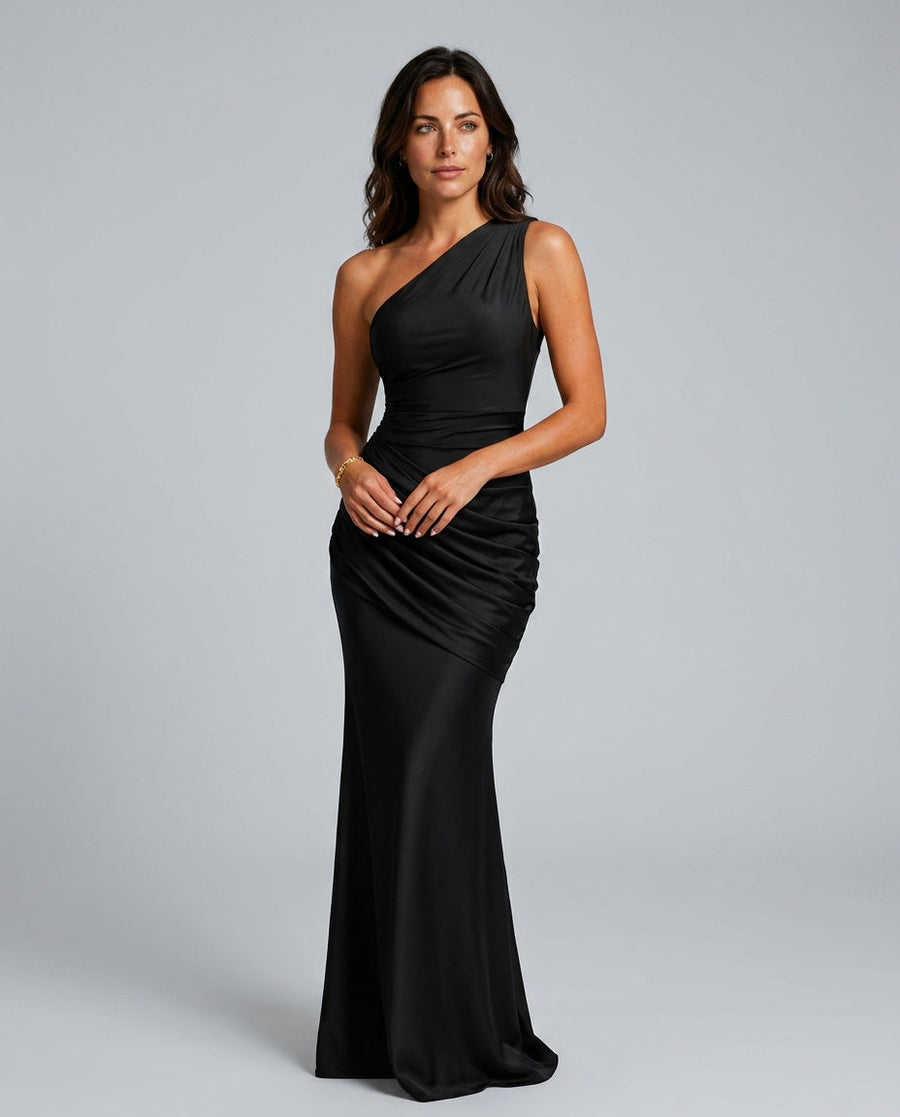 Women's Formal Dress | Maxi One Shoulder Draped Satin