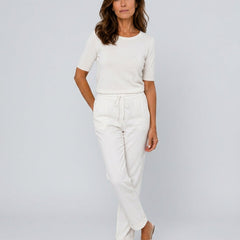 Women's Linen Pants | Relaxed Straight Leg Elastic Waist Rolled Hem