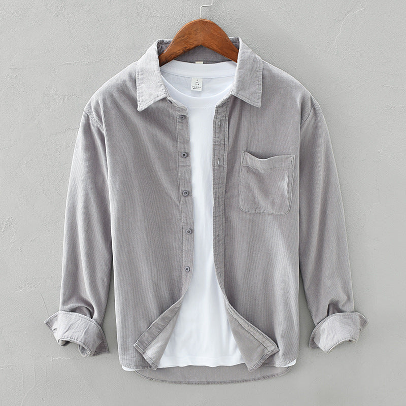 Men's Shirt | Corduroy Collared Long Sleeve Button Front
