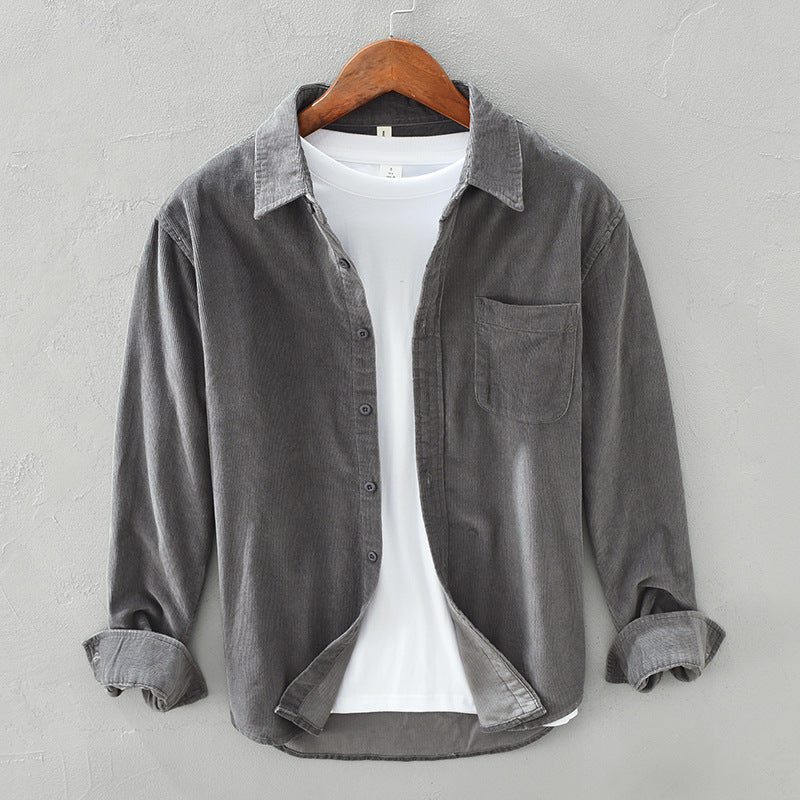 Men's Shirt | Corduroy Collared Long Sleeve Button Front