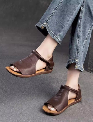 Women's Black Sandals | Open Toe Ankle Strap Flat Leather