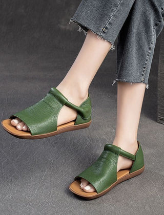 Women's Black Sandals | Open Toe Ankle Strap Flat Leather