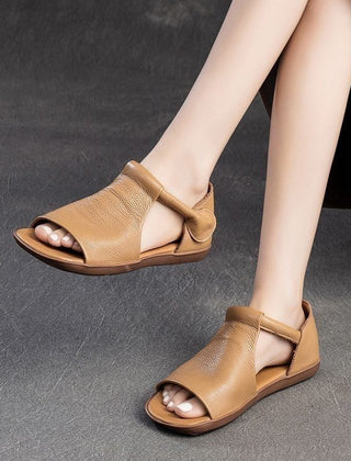 Women's Black Sandals | Open Toe Ankle Strap Flat Leather