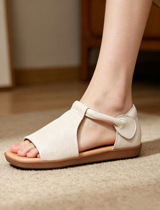 Women's Black Sandals | Open Toe Ankle Strap Flat Leather