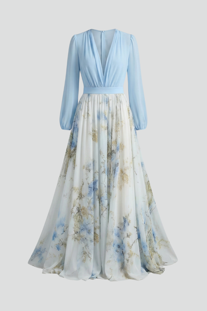 Women's Maxi Dress | V-Neck Long Sleeves Floral Print