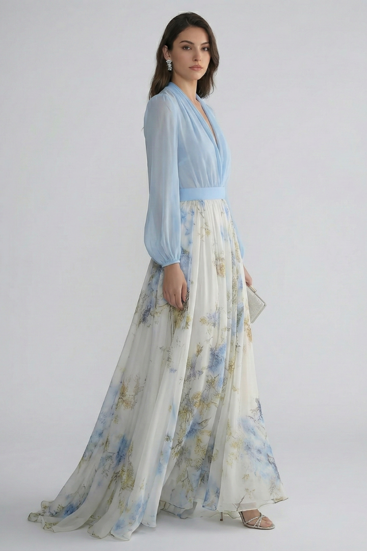 Women's Maxi Dress | V-Neck Long Sleeves Floral Print
