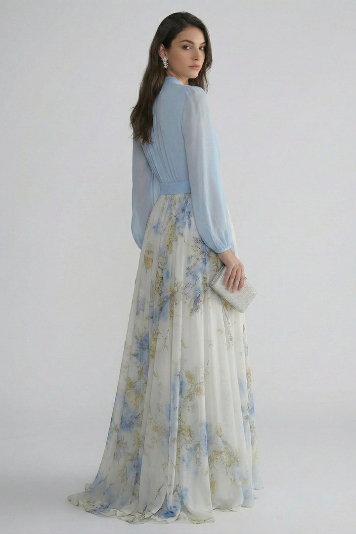 Women's Maxi Dress | V-Neck Long Sleeves Floral Print