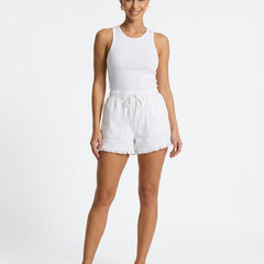 Women's Mini Shorts | Elastic Waist Raw Hem Denim