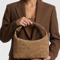 Women's Shoulder Bag | Woven Vegan Suede Quilted Hand-Woven