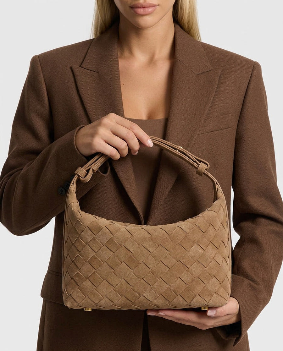 Women's Shoulder Bag | Woven Vegan Suede Quilted Hand-Woven