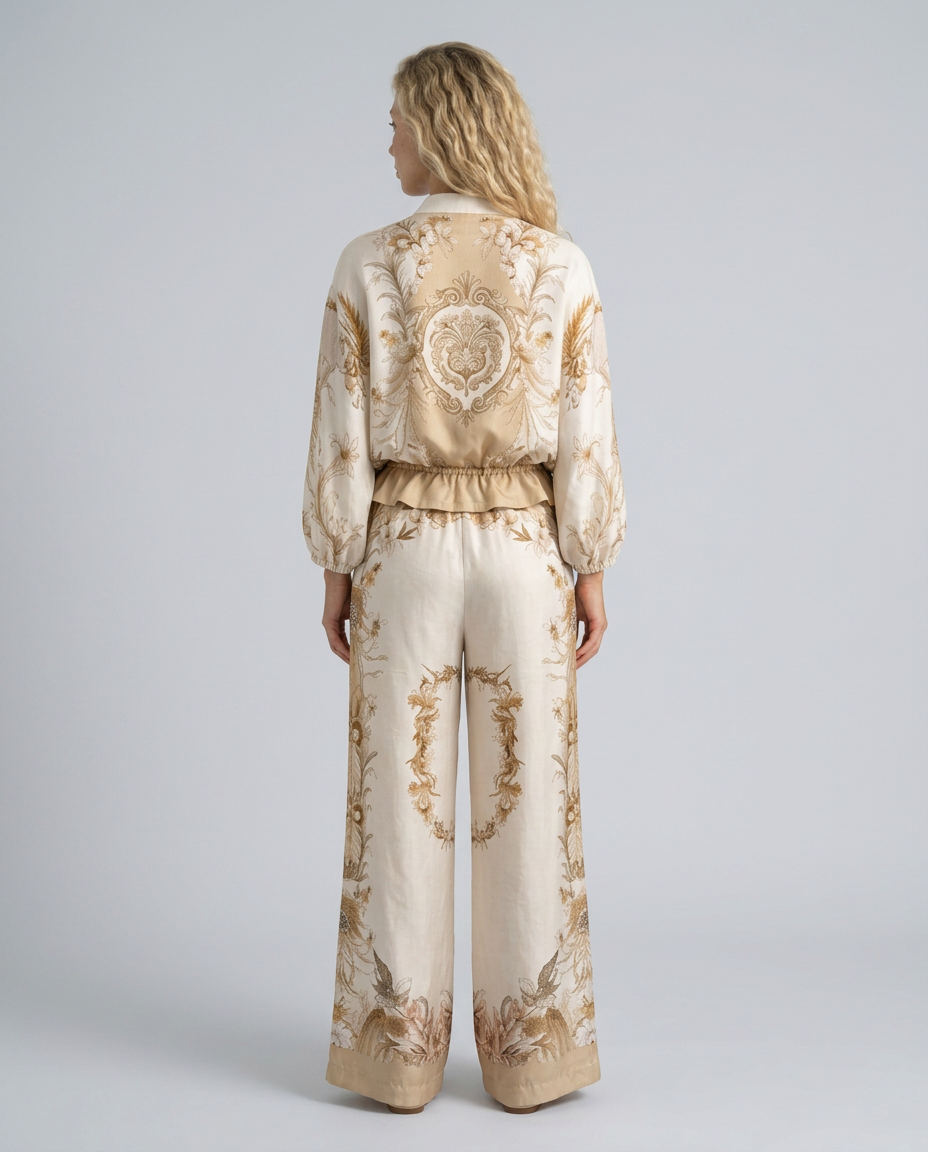 Women's Two Piece Set | Zip Front Blouson Short Sleeve Printed Polyester