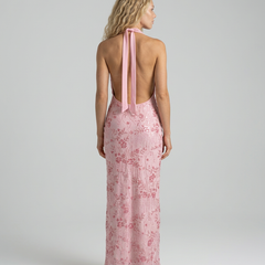 Women's Denim Dress | Maxi Halter Cowl Neck Open Back