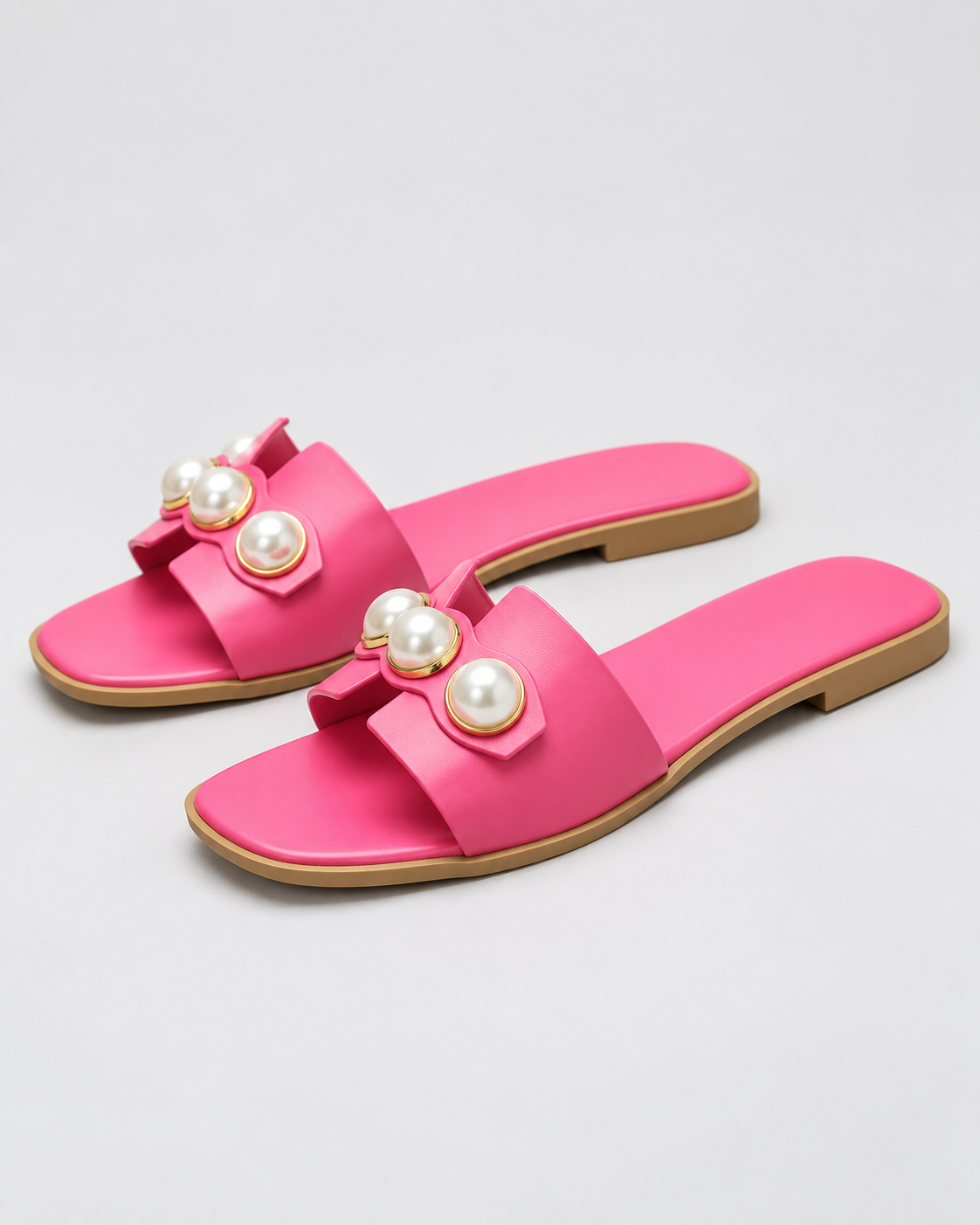 Women's Black Sandals | Open Toe Pearl Embellished Flat Slip On