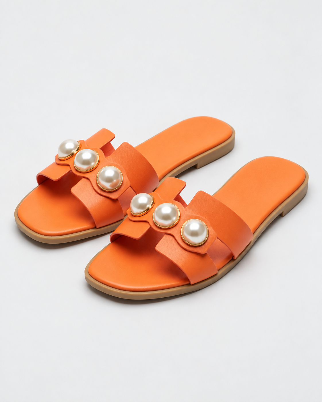 Women's Black Sandals | Open Toe Pearl Embellished Flat Slip On