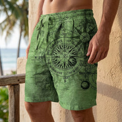 Men's Board Shorts | Compass Print Quick Dry Mesh Lined