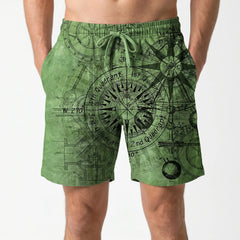 Men's Board Shorts | Compass Print Quick Dry Mesh Lined