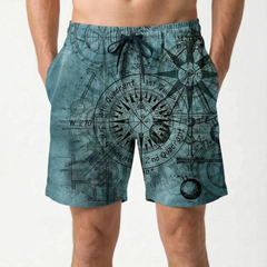 Men's Board Shorts | Compass Print Quick Dry Mesh Lined