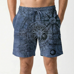 Men's Board Shorts | Compass Print Quick Dry Mesh Lined