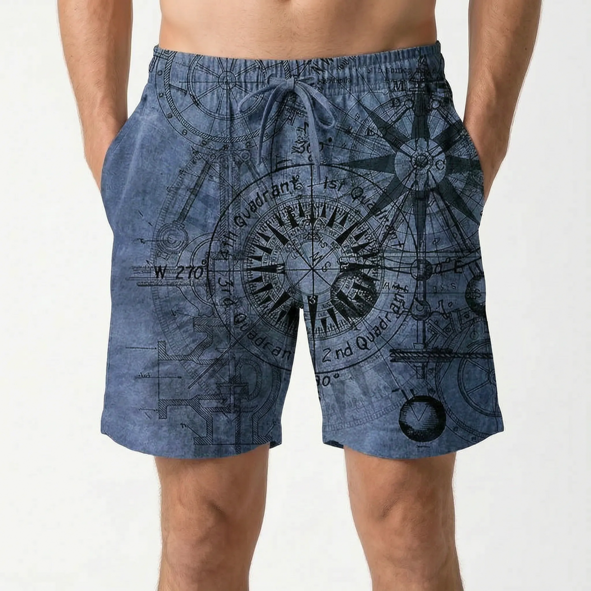 Men's Board Shorts | Compass Print Quick Dry Mesh Lined