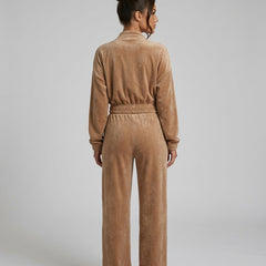 Women's Two Piece Set | Zip Long Sleeve Crop Top Wide Leg Relaxed