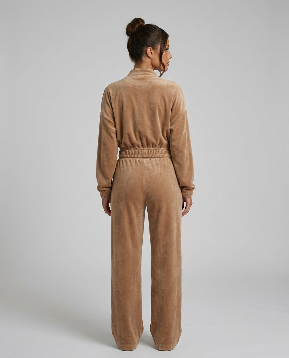 Women's Two Piece Set | Zip Long Sleeve Crop Top Wide Leg Relaxed