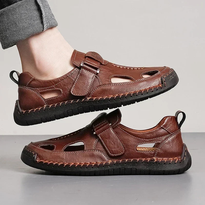 Men's Slide | Buckle Closure Ventilated Leather