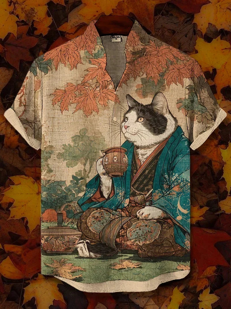 Men's Hawaiian Shirt | Short Sleeve Button Front Graphic Linen