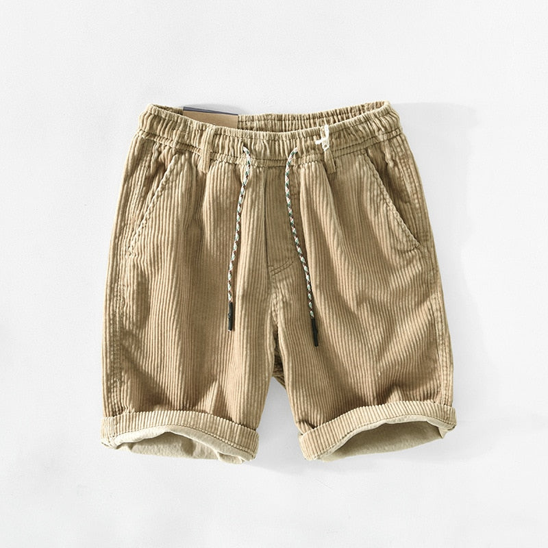 Men's Tailored Shorts | Drawstring Waist Corduroy Relaxed Fit