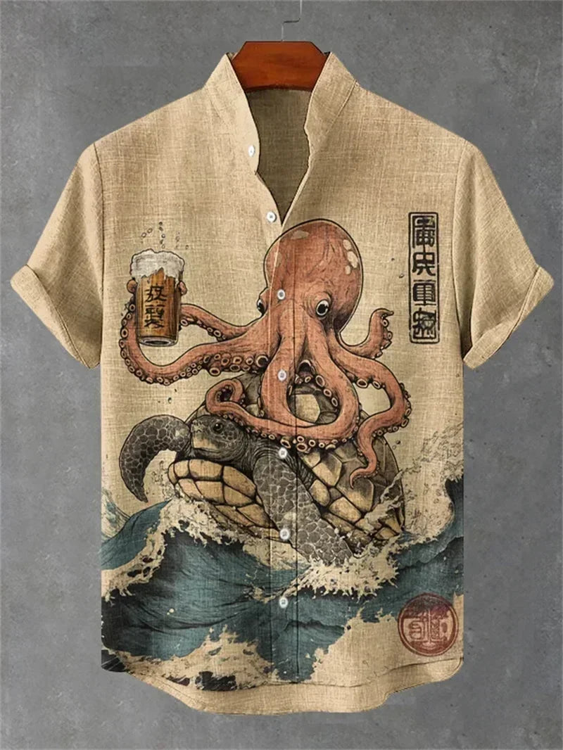 Men's Hawaiian Shirt | Short Sleeve Button Front Graphic Linen
