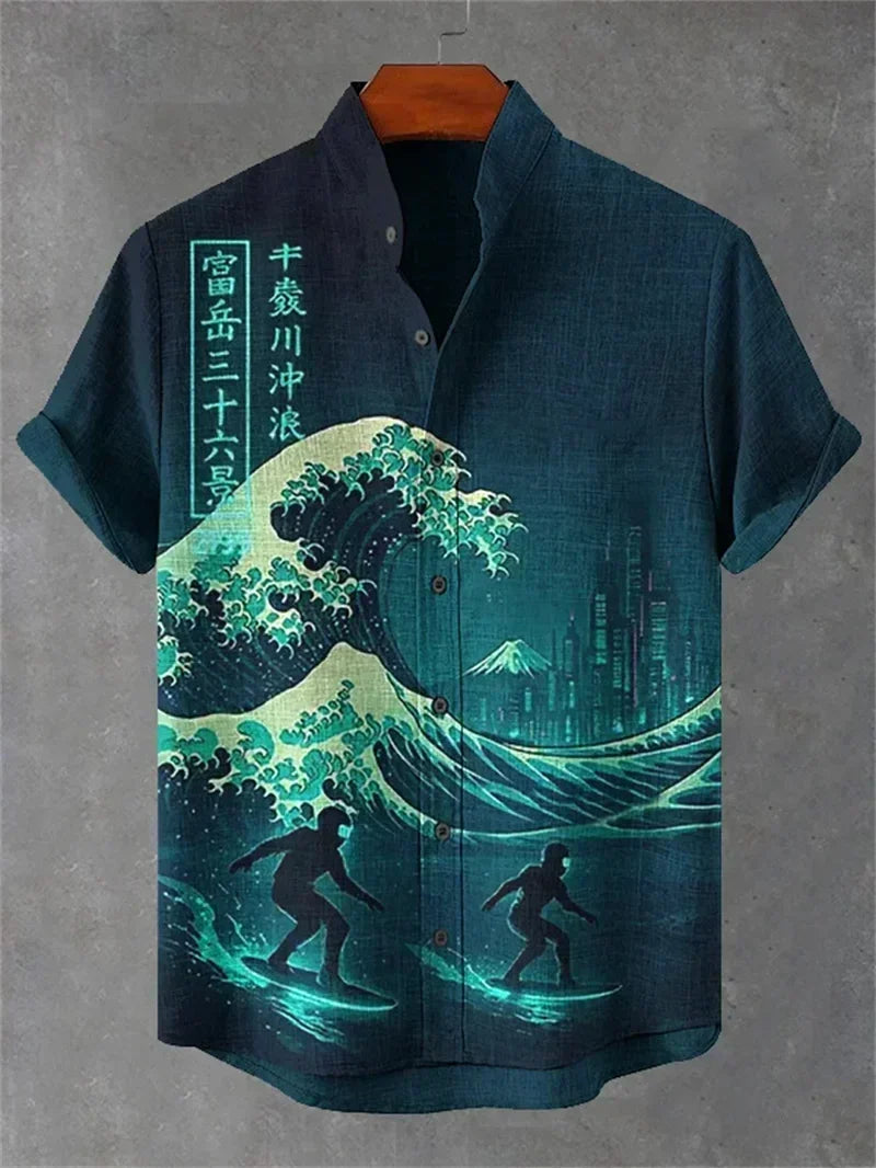 Men's Hawaiian Shirt | Short Sleeve Button Front Graphic Linen