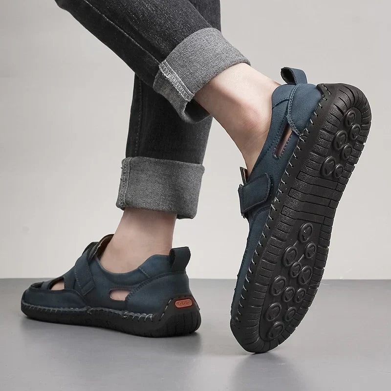 Men's Slide | Buckle Closure Ventilated Leather