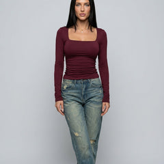 Women's Top | Square Neck Long Sleeve Knit