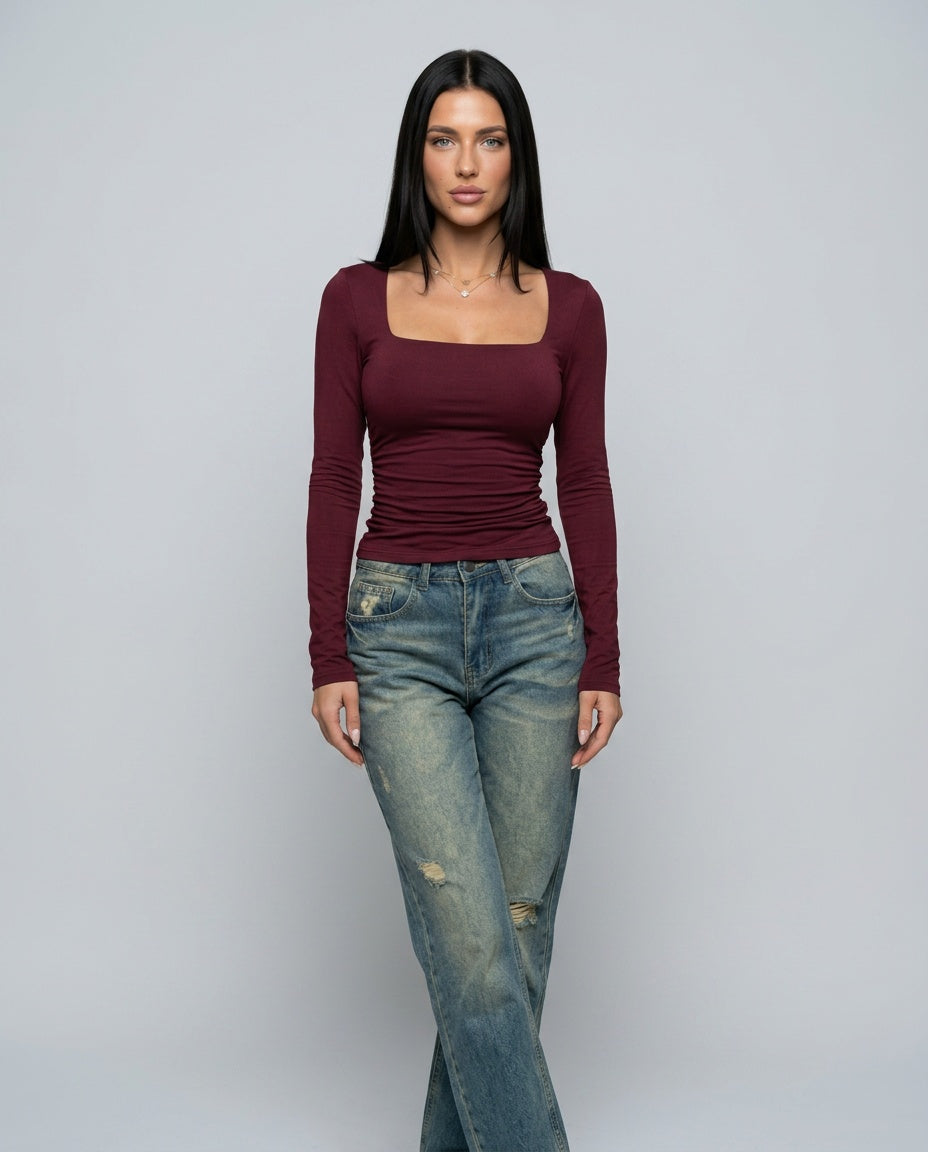 Women's Top | Square Neck Long Sleeve Knit