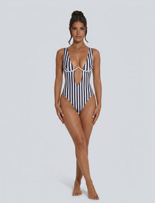 Women's Swimwear | V-Neck Striped Cutout One-Piece