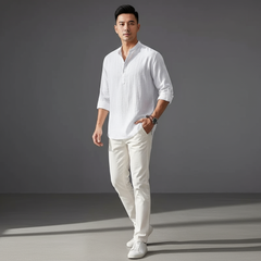 Men's Henley | V-Neck Long Sleeve Linen Relaxed Fit