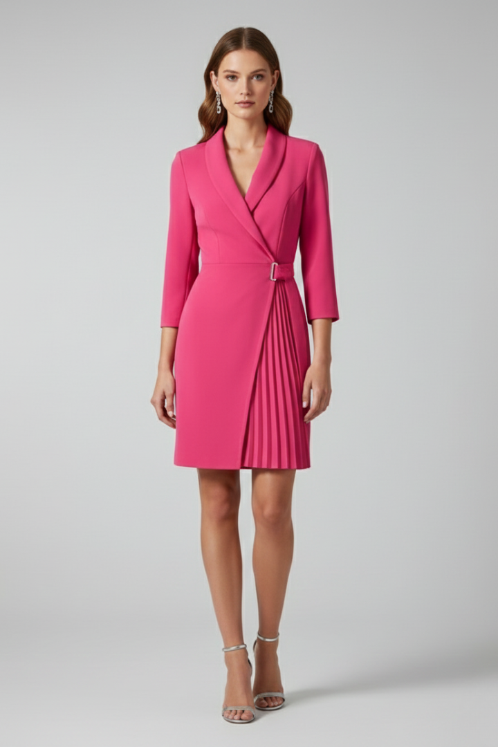 Women's Formal Dress | Notched Collar Wrap Midi Pleated