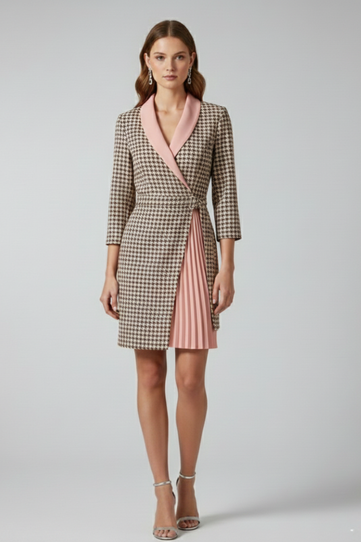 Women's Formal Dress | Notched Collar Wrap Midi Pleated