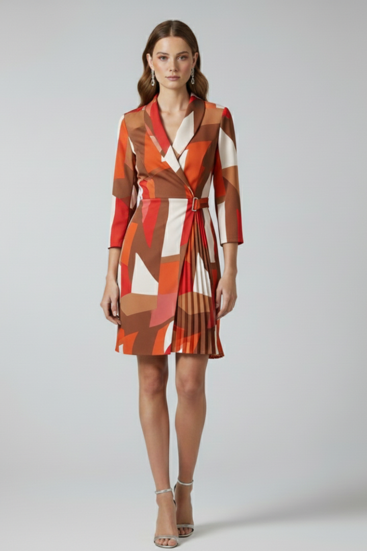 Women's Formal Dress | Notched Collar Wrap Midi Pleated