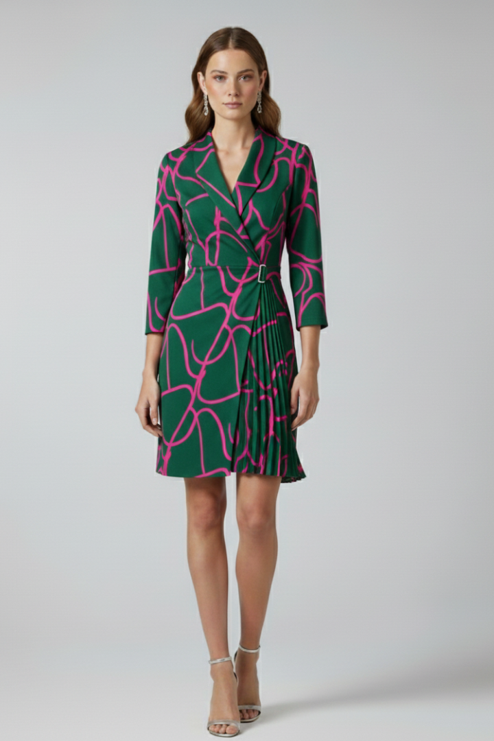 Women's Formal Dress | Notched Collar Wrap Midi Pleated
