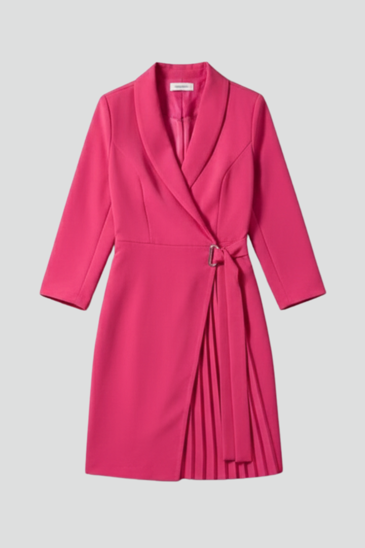 Women's Formal Dress | Notched Collar Wrap Midi Pleated