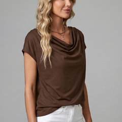 Women's Blouse | Cowl Neckline Short Sleeve Draped