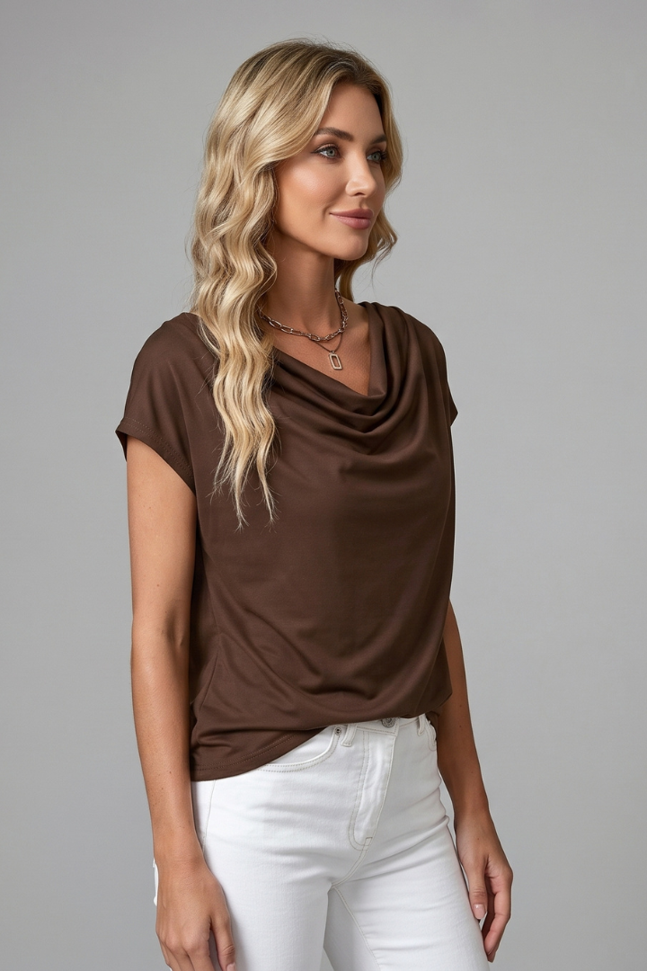Women's Blouse | Cowl Neckline Short Sleeve Draped