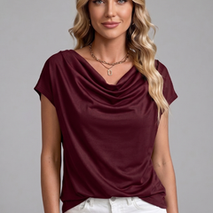 Women's Blouse | Cowl Neckline Short Sleeve Draped