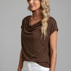 Women's Blouse | Cowl Neckline Short Sleeve Draped